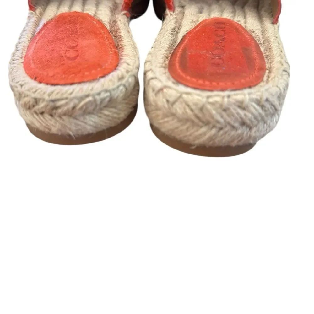 Coach Women's Claudia Coral Red Suede Leather Slide Espadrille Sandals 7.5